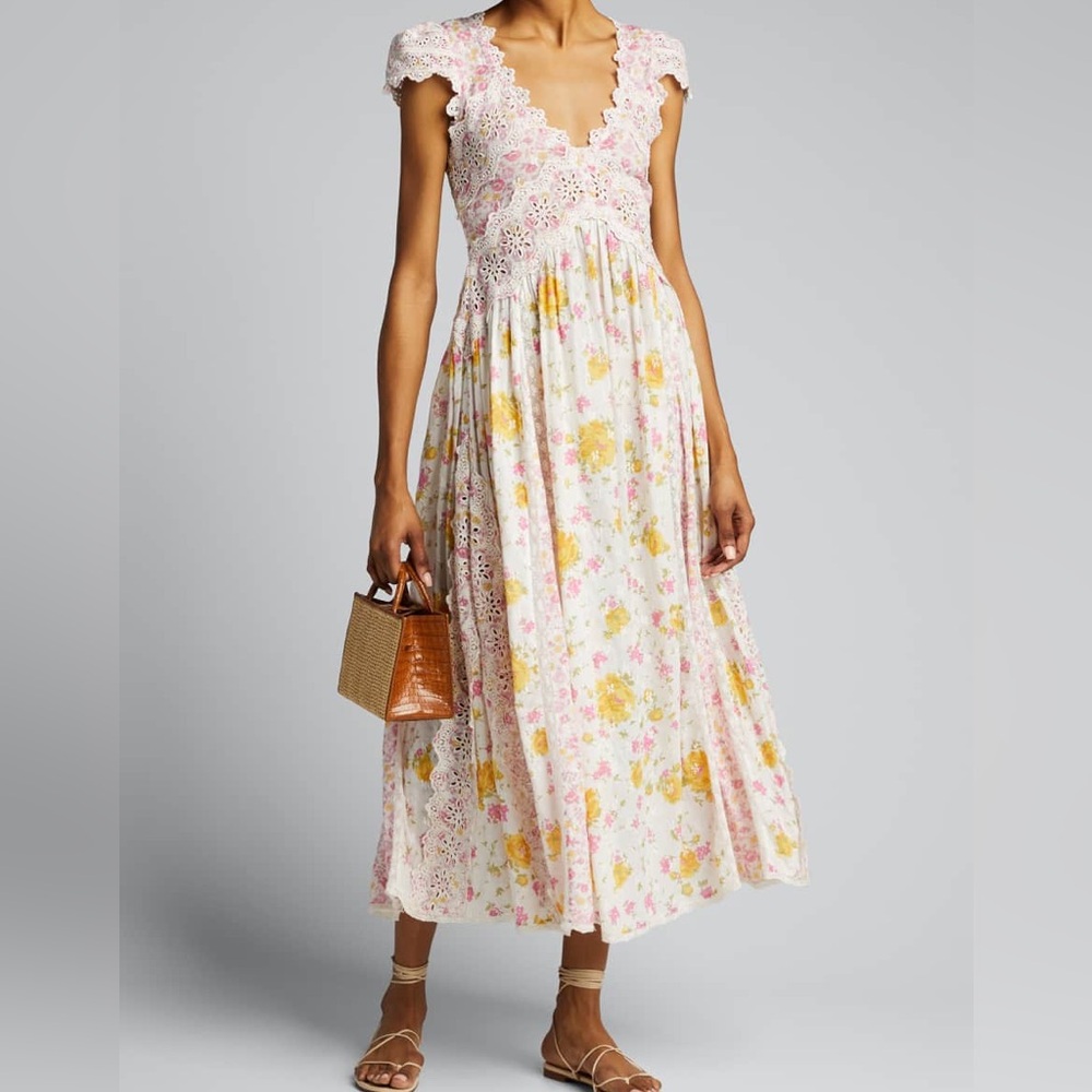 LoveShackFancy Archer Floral Print Maxi Pink and Yellow Dress